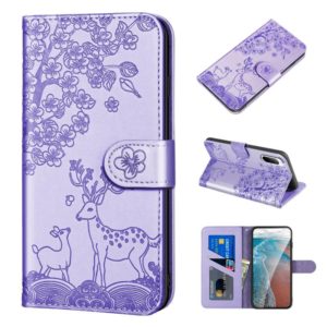 For Sony Xperia 10 II Sika Deer Embossing Pattern Horizontal Flip PU Leather Case with Holder & Card Slot & Wallet & Photo Frame(Purple) (OEM)