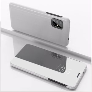 For Galaxy A71 Plated Mirror Horizontal Flip Leather with Stand Mobile Phone Holster(Silver) (OEM)