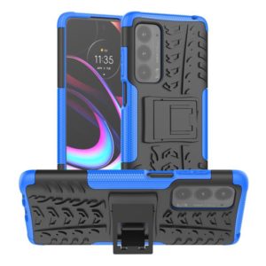 For Motorola Edge (2021) Tire Texture Shockproof TPU+PC Protective Case with Holder(Blue) (OEM)