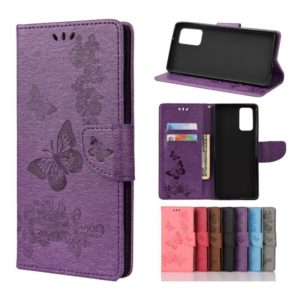For Samsung Galaxy Note20 Ultra Butterflies Embossing Horizontal Flip Leather Case with Holder & Card Slots & Wallet(Purple) (OEM)