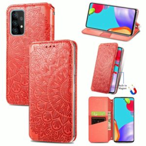 For Samsung Galaxy A52 5G / 4G Blooming Mandala Embossed Pattern Magnetic Horizontal Flip Leather Case with Holder & Card Slots & Wallet(Red) (OEM)