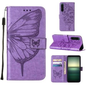 For Sony Xperia 1 IV Embossed Butterfly Leather Phone Case(Purple) (OEM)