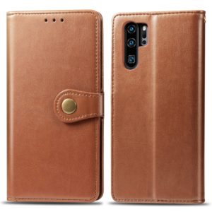 Retro Solid Color Leather Buckle Mobile Phone Protection Leather Case with Photo Frame & Card Slot & Wallet & Bracket Function for Huawei P30 Pro(Brown) (OEM)