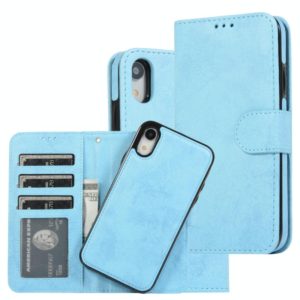 For iPhone XR KLT888-2 Retro 2 in 1 Detachable Magnetic Horizontal Flip TPU + PU Leather Case with Holder & Card Slots & Photo Frame & Wallet(Sky Blue) (OEM)
