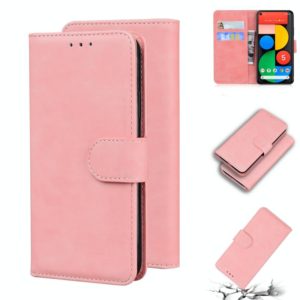 For Google Pixel 5 Skin Feel Pure Color Flip Leather Phone Case(Pink) (OEM)