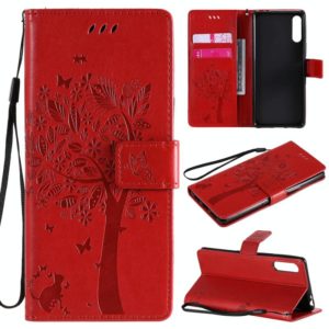 For Sony Xperia L4 Tree & Cat Embossed Pattern Horizontal Flip Leather Case with Holder & Card Slots & Wallet & Lanyard(Red) (OEM)