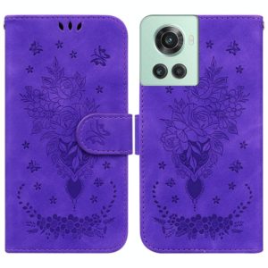 For OnePlus 10R / Ace Butterfly Rose Embossed Leather Phone Case(Purple) (OEM)
