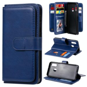 For Samsung Galaxy A20e Multifunctional Magnetic Copper Buckle Horizontal Flip Solid Color Leather Case with 10 Card Slots & Wallet & Holder & Photo Frame(Dark Blue) (OEM)