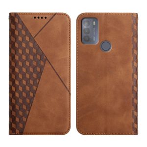 For Motorola Moto G50 Diamond Pattern Splicing Skin Feel Magnetic Horizontal Flip Leather Case with Card Slots & Holder & Wallet(Brown) (OEM)