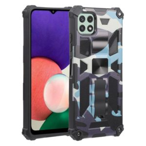 For Samsung Galaxy A22 5G Camouflage Armor Shockproof TPU + PC Magnetic Protective Case with Holder(Navy Blue) (OEM)