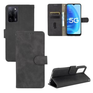 For OPPO A55 5G Solid Color Skin Feel Magnetic Buckle Horizontal Flip Calf Texture PU Leather Case with Holder & Card Slots & Wallet(Black) (OEM)