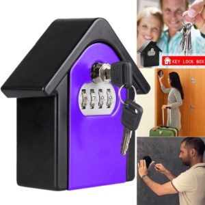 Hut Shape Password Lock Storage Box Security Box Wall Cabinet Safety Box, with 1 Key(Purple) (OEM)