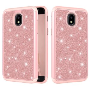 Glitter Powder Contrast Skin Shockproof Silicone + PC Protective Case for Galaxy J7 (2018) (Rose Gold) (OEM)