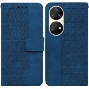 For Huawei P50 Pro Geometric Embossed Leather Phone Case(Blue) (OEM)