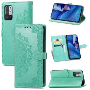 Halfway Mandala Embossing Pattern Horizontal Flip Leather Case with Holder & Card Slots & Wallet & Lanyard For Xiaomi Redmi Note 10 5G(Green) (OEM)