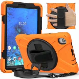 For Lenovo Tab M8 (2020) TB-8705F 8.0 inch Shockproof Colorful Silicone + PC Protective Case with Holder & Shoulder Strap & Hand Strap(Orange) (OEM)
