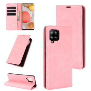 For Samsung Galaxy A42 5G Retro-skin Business Magnetic Suction Leather Case with Holder & Card Slots & Wallet(Pink) (OEM)