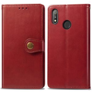 Retro Solid Color Leather Buckle Mobile Phone Protection Leather Case with Lanyard & Photo Frame & Card Slot & Wallet & Bracket Function for OPPO Realme 3 Pro(Red) (OEM)