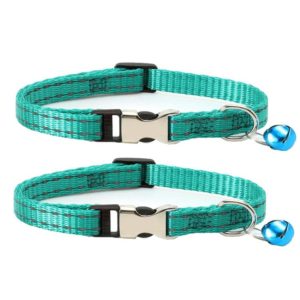 2 PCS Night Reflective Nylon Cat Collar With Bell, Size: XS 1.0x19-30cm(No Carving Green) (OEM)