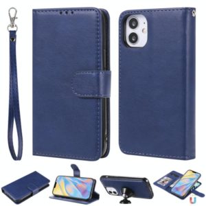 For iPhone 12 mini 2 in 1 Solid Color Detachable PU Leather Case with Card Slots & Magnetic Holder & Photo Frame & Wallet & Strap(Blue) (OEM)