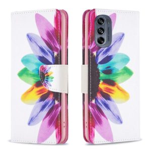 For Motorola Moto G62 Colored Drawing Pattern Leather Phone Case(Sun Flower) (OEM)