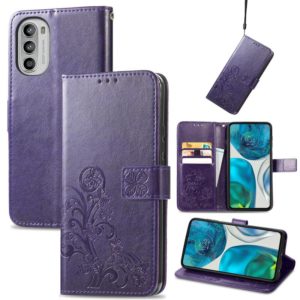 For Motorola Moto G42 Four-leaf Clasp Embossed Buckle Leather Phone Case(Purple) (OEM)