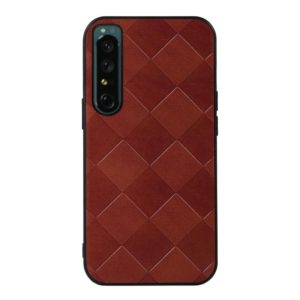 For Sony Xperia 1 IV Weave Plaid PU Phone Case(Brown) (OEM)