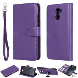 For Huawei Y7 Prime Solid Color Horizontal Flip Protective Case with Holder & Card Slots & Wallet & Photo Frame & Lanyard(Purple) (OEM)