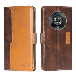 For Honor Magic4 Contrast Color Side Buckle Leather Phone Case(Dark Brown + Gold) (OEM)