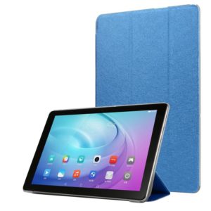 For Samsung Galaxy Tab A7 10.4 T500 TPU Silk Texture Three-fold Horizontal Flip Leather Case with Holder(Blue) (OEM)