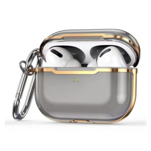 DDEHY668 Electroplated Transparent Silicone + PC Protective Cover For AirPods Pro(Transparent Black + Gold) (OEM)