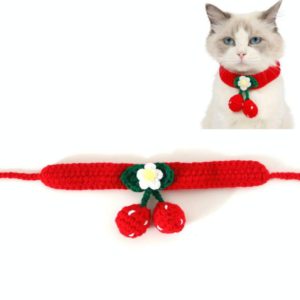 Pet Handmade Knitted Wool Cherry Cat Dog Collar Bib Adjustable Necklace, Specification: M 25-30cm(Red) (OEM)