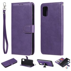 For Samsung Galaxy A31 2 in 1 Solid Color Detachable PU Leather Case with Card Slots & Magnetic Holder & Photo Frame & Wallet & Strap(Purple) (OEM)