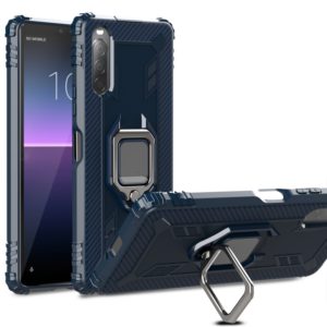 For Sony Xperia 10 II Carbon Fiber Protective Case with 360 Degree Rotating Ring Holder(Blue) (OEM)