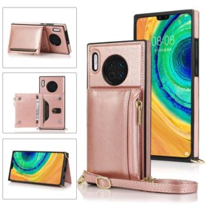 For Huawei Mate 30 Square Zipper Wallet Bag TPU+PU Back Cover Case with Holder & Card Slots & Wallet & Cross-body Strap(Rose Gold) (OEM)