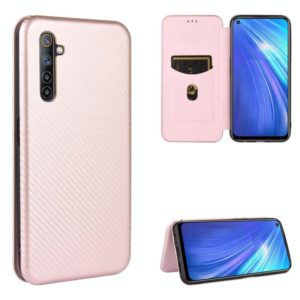 For OPPO Realme 6 Carbon Fiber Texture Horizontal Flip TPU + PC + PU Leather Case with Card Slot(Pink) (OEM)