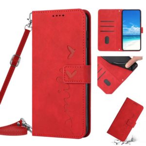 For Motorola Moto E20/E30/E40 Skin Feel Heart Pattern Leather Phone Case With Lanyard(Red) (OEM)