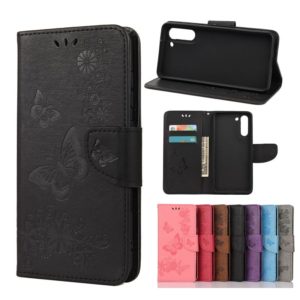 For Samsung Galaxy S21 FE Butterflies Embossing Horizontal Flip Leather Case with Holder & Card Slots & Wallet(Black) (OEM)