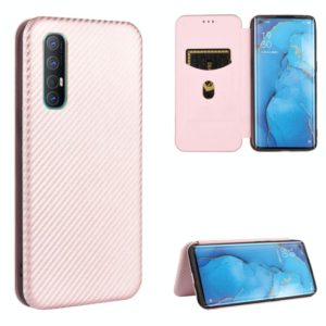 For OPPO Reno3 Pro 5G / Find X2 Neo Carbon Fiber Texture Horizontal Flip TPU + PC + PU Leather Case with Card Slot(Pink) (OEM)