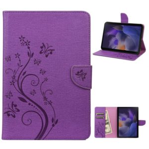 For Samsung Galaxy Tab A8 10.5 2021 X200 / X205 Butterfly Flower Embossing Pattern Leather Tablet Case(Purple) (OEM)