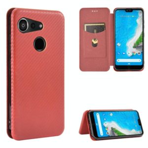 For Kyocera Android One S6 Carbon Fiber Texture Horizontal Flip TPU + PC + PU Leather Case with Card Slot(Brown) (OEM)