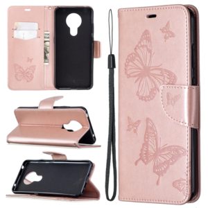 For Nokia 5.3 Two Butterflies Embossing Pattern Horizontal Flip Leather Case with Holder & Card Slot & Wallet & Lanyard(Gold) (OEM)