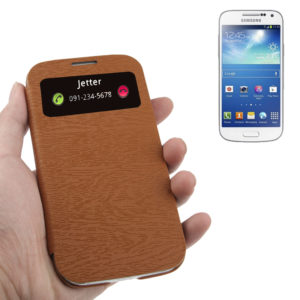 Nature Texture Horizontal Flip Leather Case with Call Display ID for Galaxy S IV / i9500(Brown) (OEM)