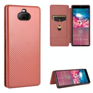 For Sony Xperia 8 Lite Carbon Fiber Texture Horizontal Flip TPU + PC + PU Leather Case with Card Slot(Brown) (OEM)