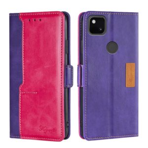 For Google Pixel 4a Retro Texture Contrast Color Buckle Horizontal Flip Leather Phone Case with Holder(Purple+Rose Red) (OEM)