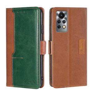 For Infinix Hot 11S/X6812 Contrast Color Side Buckle Leather Phone Case(Light Brown + Green) (OEM)