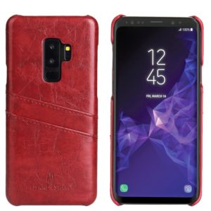 Fierre Shann Retro Oil Wax Texture PU Leather Case for Galaxy S9, with Card Slots(Red) (OEM)