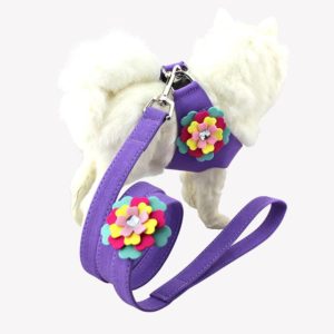 Microfiber with 3D Flowers Pattern Breathable Dog Chest Strap, Size: M (Purple) (OEM)