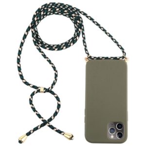 For iPhone 12 Pro Max Wheat TPU Protective Case with Lanyard(Dark Green) (OEM)