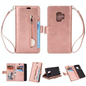 For Samsung Galaxy S9 Multifunctional Zipper Horizontal Flip Leather Case with Holder & Wallet & 9 Card Slots & Lanyard(Rose Gold) (OEM)